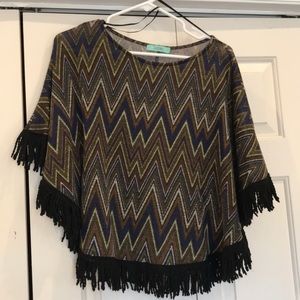 Karlie poncho top with black fringe size small